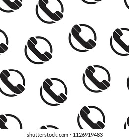 Seamless pattern of black phone icon. Isolated flat vector illustration. Design for web page backgrounds, fabric, wallpaper, textile, invitations, flyers, brochures.
