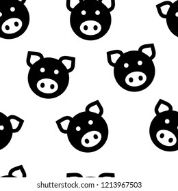 Seamless pattern with black pig heads isolated on white background. Vector illustration