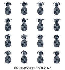 Seamless pattern of black pineapple silhouettes on a white background. Design for textiles, banners, posters. Vector illustration.