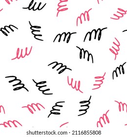 Seamless pattern with black and pink abstract shapes on white background. Vector design for textile, backgrounds, clothes, wrapping paper, fabric and wallpaper. Fashion illustration seamless pattern.