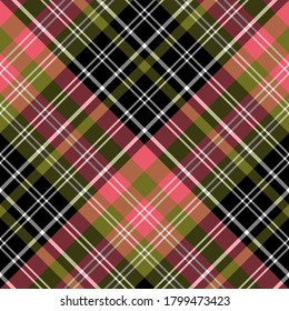 Seamless pattern in black, pink, green and white colors for plaid, fabric, textile, clothes, tablecloth and other things. Vector image. 2