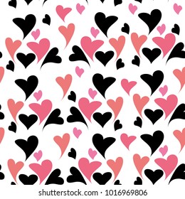 Seamless pattern with black and pink hearts for Valentine's day.