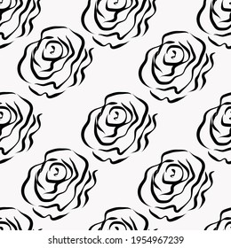 Seamless pattern with black pink silhouette on a white background.