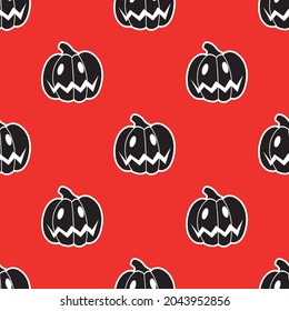 Seamless pattern of black pumpkins on a red background. Vector illustration 