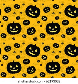 Seamless pattern with black pumpkins on orange background.