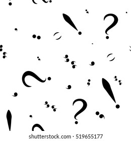 Seamless pattern with black punctuation marks. White background. Vector