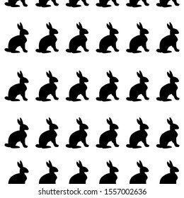 Seamless pattern with black rabbits on a white background. Vector graphics