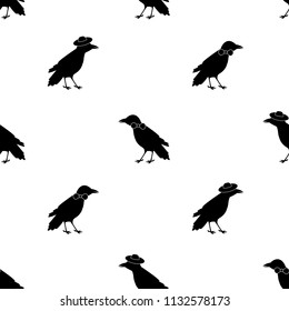 Seamless pattern with black ravens, tie and hats on the white background . Vector illustration