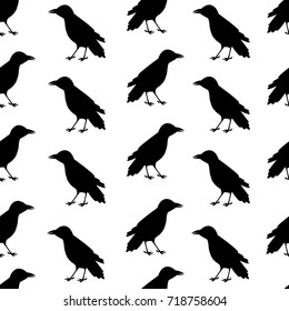 Seamless pattern from the black ravens. Vector illustration