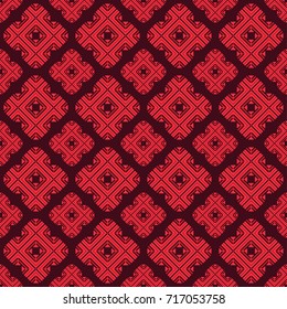 Seamless pattern with black and red abstract floral geometry from traditional ukrainian embroidery elements