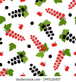 Seamless pattern of black and red currants, vector illustration of a bunch of berries