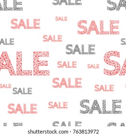 Seamless pattern of black and red discount words, on white background. Vector illustration.