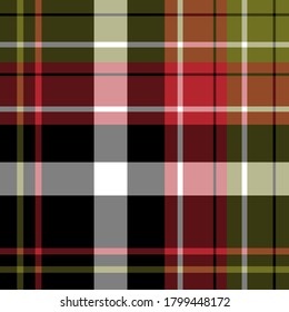 Seamless pattern in black, red, green and white colors for plaid, fabric, textile, clothes, tablecloth and other things. Vector image. 