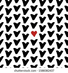 Seamless pattern with black and red hearts doodle. Valentine's Day, wedding day pattern. Hearts doodle fon.