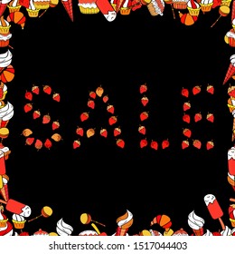 Seamless pattern. Black, red and orange friday sale label. Cute sticker illustration. Grunge pained background. Sale, give away banner, retail vector tag. Marketing campaign sale advert label. Vector.