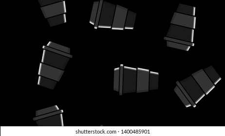 Seamless pattern of black repeating glasses with a quick hot invigorating coffee in a take-away cardboard cup on a black and white background. Vector illustration