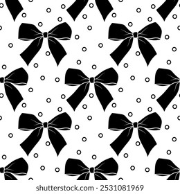 Seamless pattern with black ribbon bows on white background