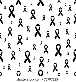seamless pattern with black ribbon mourning sign on white background.