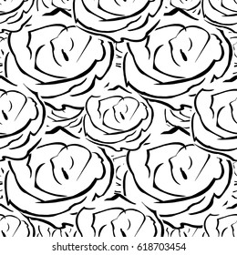 Seamless pattern with black rose blossoms on a white background. Simple vintage floral background for print on fabric, textile, wallpaper. Ornament with painted pink flowers Vector illustration 
