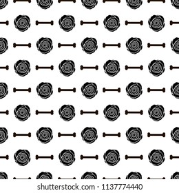 Seamless pattern with black roses and bones. Vector illustration