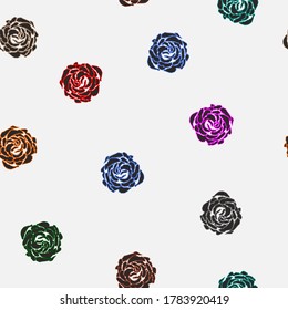 Seamless pattern black roses with multicolored outline isolated on gray background. Funny girly floral simply print, vector ornament design eps 10