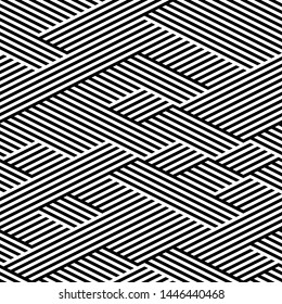 Seamless pattern with black segments. Abstract stripped geometric background. Texture with 50% black and white segments in foreground and 50% black and white segments in background.