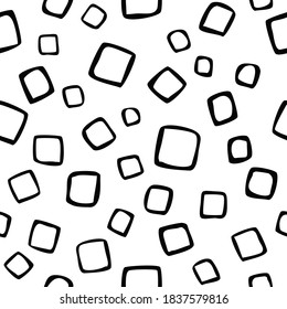 Seamless pattern. Black shapeless squares. White background. Vector design.