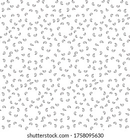 Seamless pattern with black shapes different sizes shapes and white background.