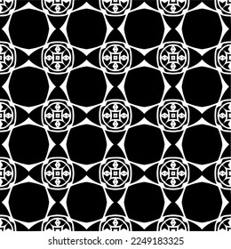 Seamless pattern of black shapes on white background.