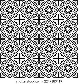Seamless pattern of black shapes on white background.
