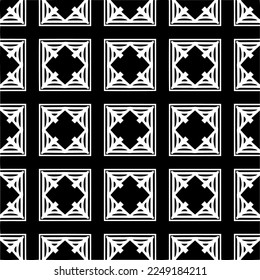 Seamless pattern of black shapes on white background.