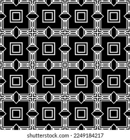 Seamless pattern of black shapes on white background.