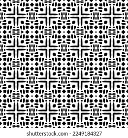 Seamless pattern of black shapes on white background.