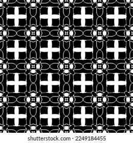 Seamless pattern of black shapes on white background.