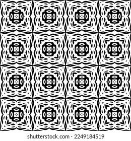 Seamless pattern of black shapes on white background.