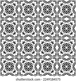 Seamless pattern of black shapes on white background.