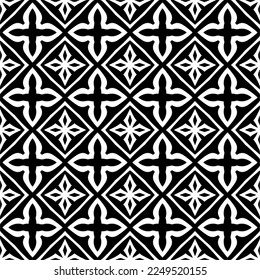 Seamless pattern of black shapes on white background.