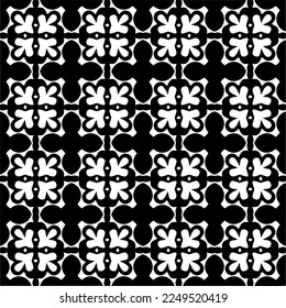 Seamless pattern of black shapes on white background.