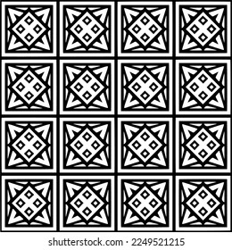 Seamless pattern of black shapes on white background.