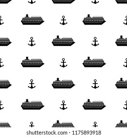 Seamless pattern with the black ship and anchor. Vector illustration