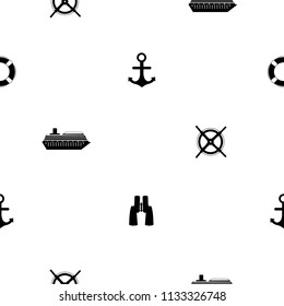 Seamless pattern with black ships, anchors, binoculars and wheels. Vector illustration
