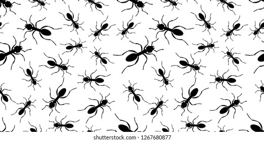 Seamless pattern of the black silhouette ant insects