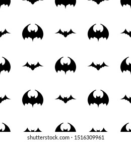 Seamless pattern with black silhouette of bats. Halloween texture. Vector illustration for design, web, wrapping paper, fabric.
