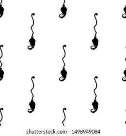 Seamless pattern with black silhouette of broomstick. Halloween texture. Vector illustration for design, web, wrapping paper, fabric.