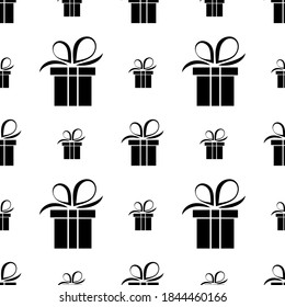  seamless pattern black silhouette gift box. Vector flat illustration