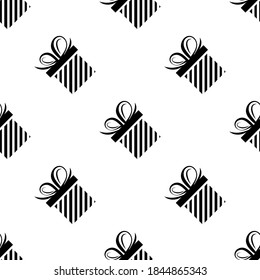  seamless pattern black silhouette gift box. Vector flat illustration