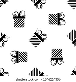  seamless pattern black silhouette gift box. Vector flat illustration
