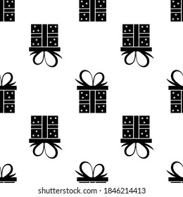  seamless pattern black silhouette gift box. Vector flat illustration