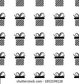  seamless pattern black silhouette gift box. Vector flat illustration