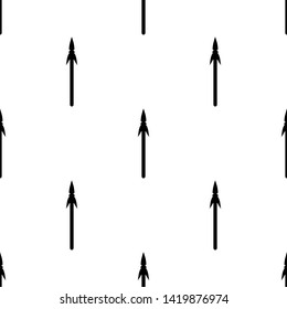 Seamless pattern with black silhouette icon of spear isolated on white background. Lance, pike. Medieval weapon sign. Vector illustration for design, web, wrapping paper, fabric, wallpaper.